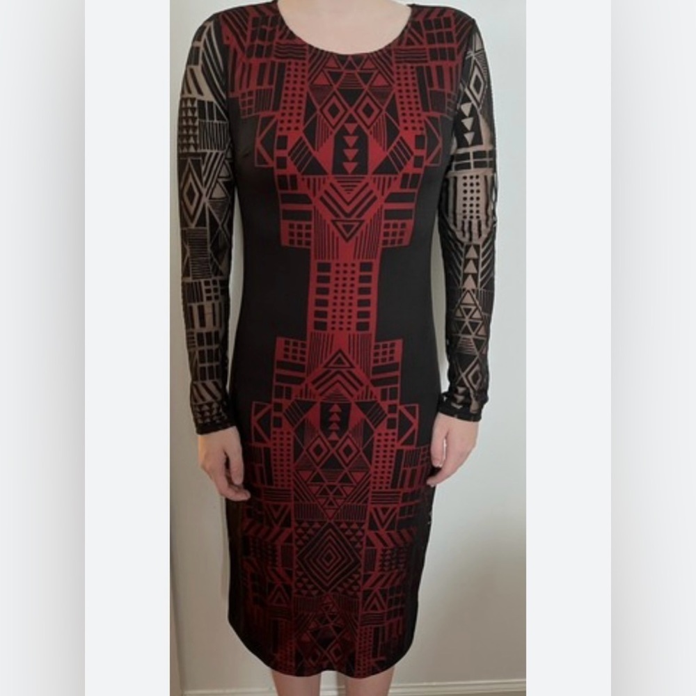 Nicole by Nicole Miller Black & Red Aztec Dress Size M